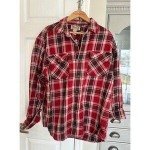 Duluth Trading Flannel Shirt Men's LG Red Plaid Heavyweight Outdoor Casual